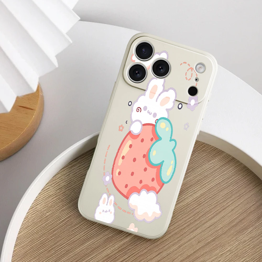 الفراولة أرنب جراب هاتف آيفون 17 ProMax 17 الهواء 16 15 14 13 12 11 برو ماكس XS Max7 8 زائد 16e 16 زائد غطاء من البولي يوريثان Coque #4