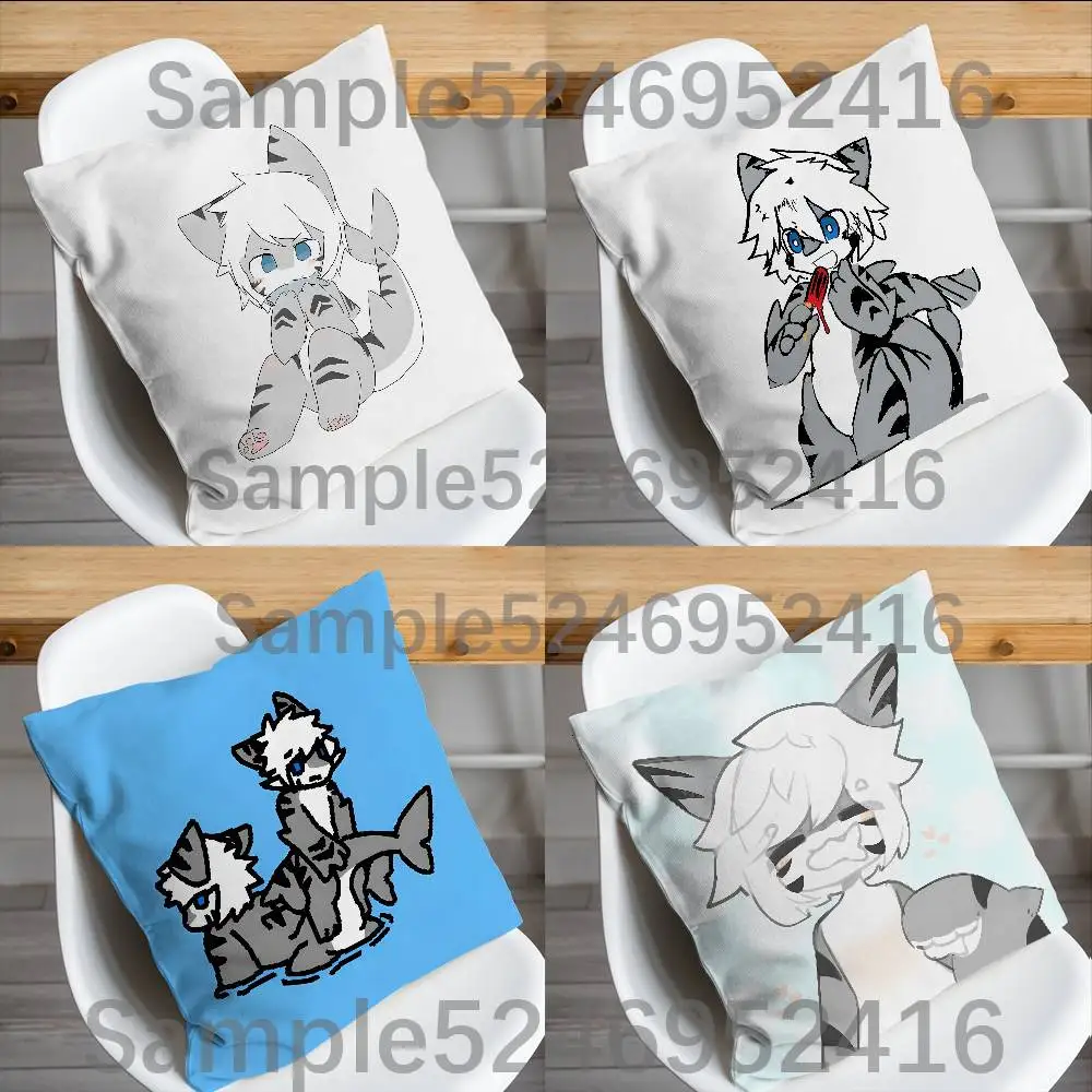 F-Furry Shark C-Changed Kemono Pillow Case Short Plush Sofa Decorative Gift Home Double-sided Printing Cushio