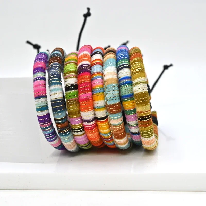 مجموعة أساور منسوجة بوهيمية مكونة من 8 قطع، سوار ركوب الأمواج من القماش الملون المختلط للرجال والنساء