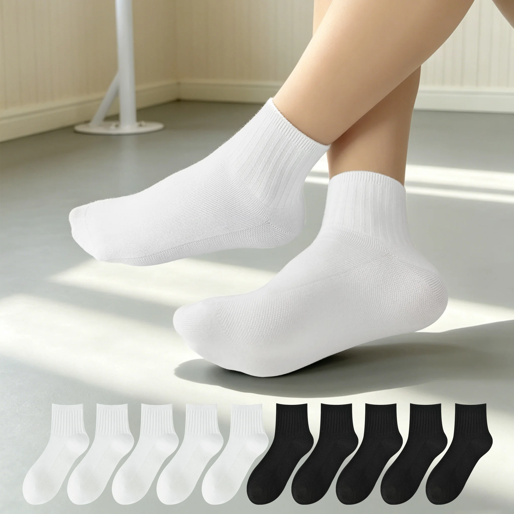 Kids Short Socks Anti-slip Dance Socks Thin Breathable Sweat Wicking Antibacterial Cotton Socks for Boys Girls White All Seasons