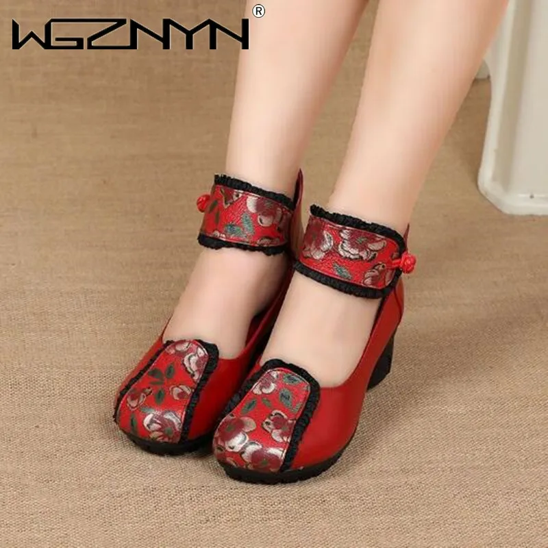 Women Red Pumps Casual Style Square Med Heel Spring Elegant Shallow Ladies Thick with Shoes Womens Platform Heels Women Shoes