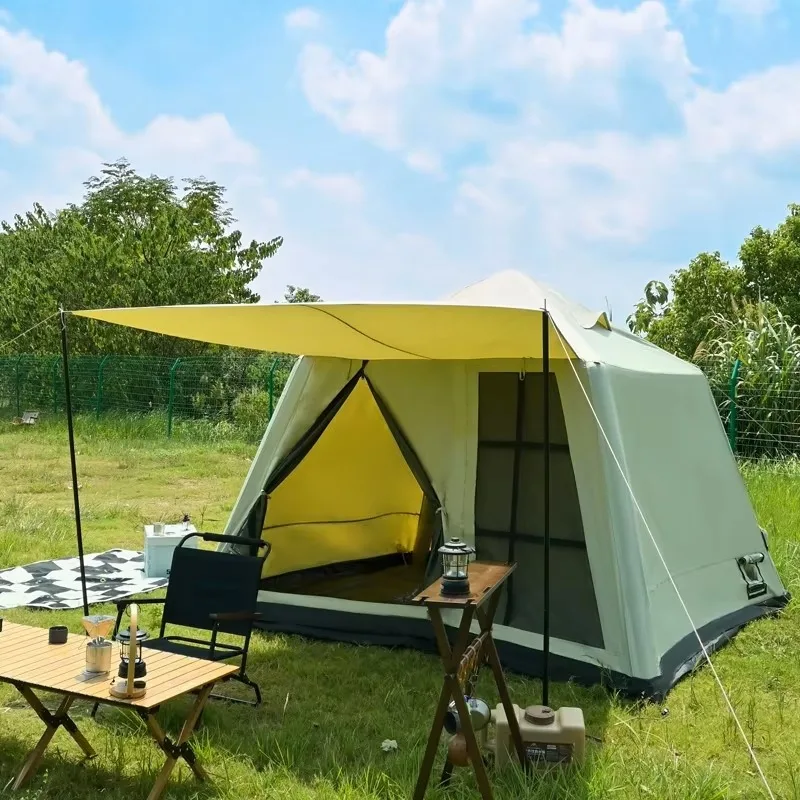 YTYIN خيمة منزلية صغيرة قابلة للنفخ مقاومة للمطر للتخييم في الهواء الطلق سهلة الإعداد مع غرفتين من القماش القماشي للعائلات