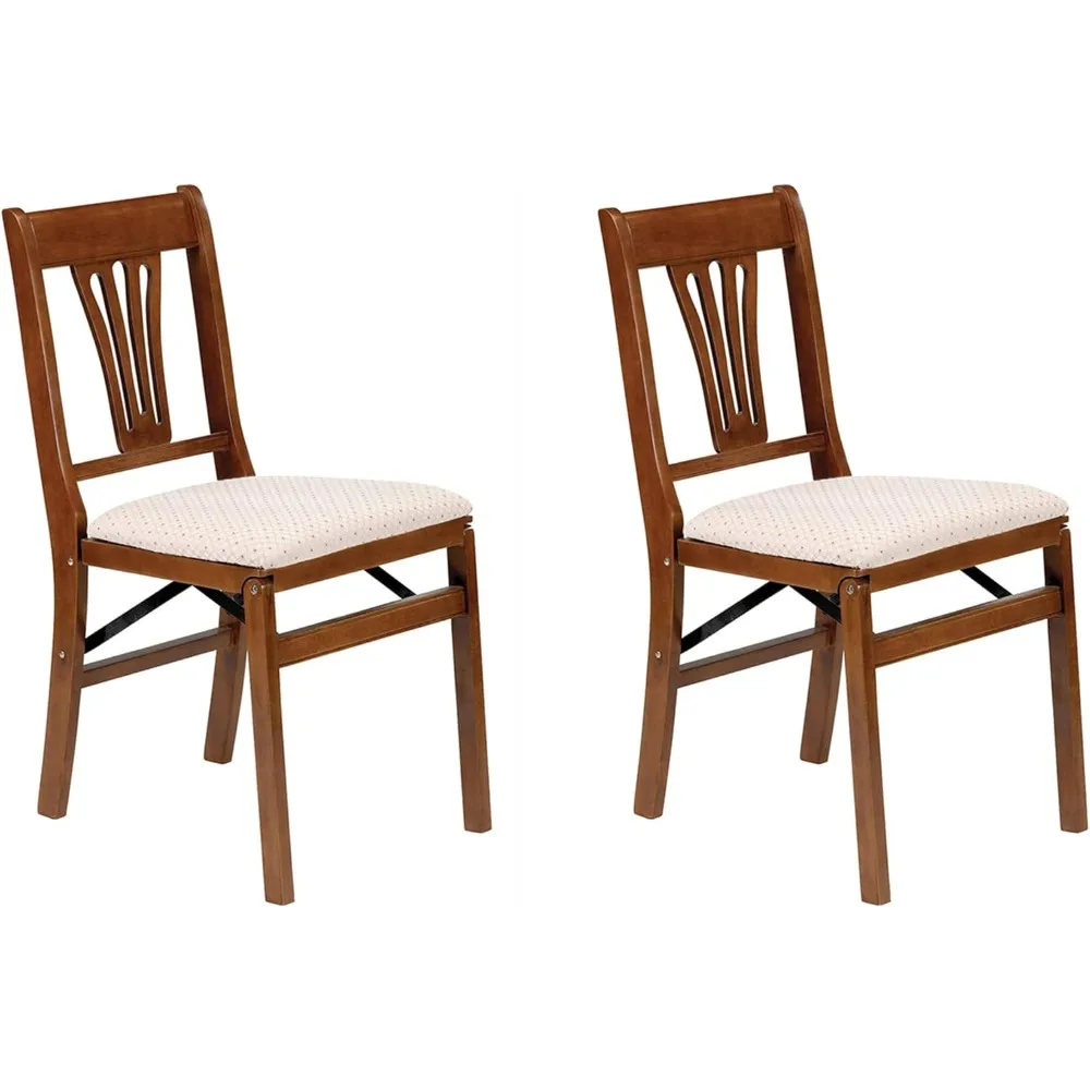 Stakmore Urn Premium Solid Wood Dining Table Folding Chair Set with Fabric Padded Upholstered Seat, Fruitwood/Blush (2 Pack)