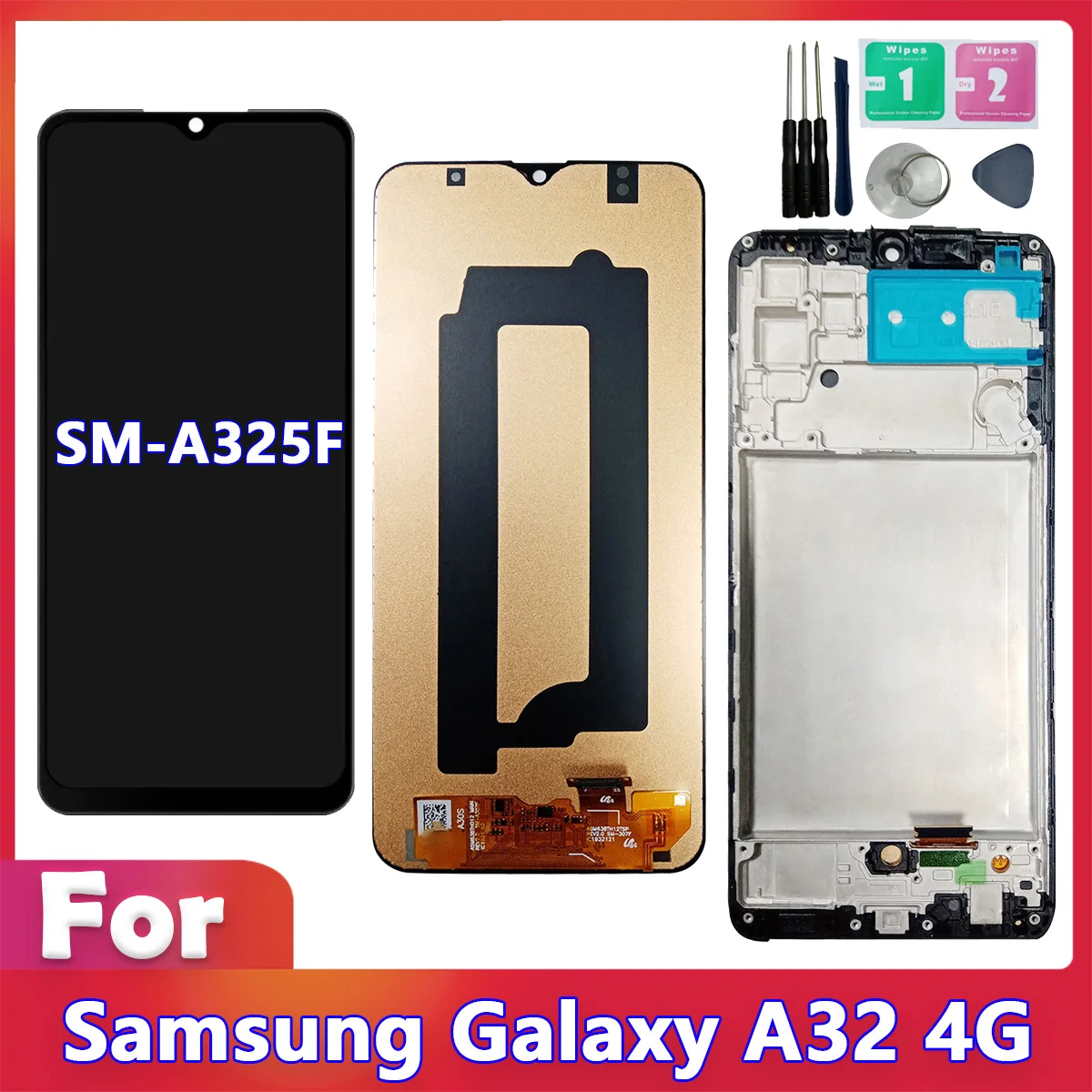 Pop para Samsung Galaxy A32 4G A325 A325F A325F/DS A325M A325N pantalla LCD Digitalizador de pantalla táctil con reemplazo de marco
