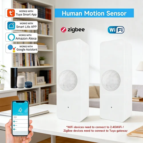Imagen 1 del producto Sensor de Movimiento PIR WiFi Zigbee Tuya para Hogar Inteligente, Detector Infrarrojo, Alarma de Seguridad, Notificación por APP, Compatible con Alexa y Google
