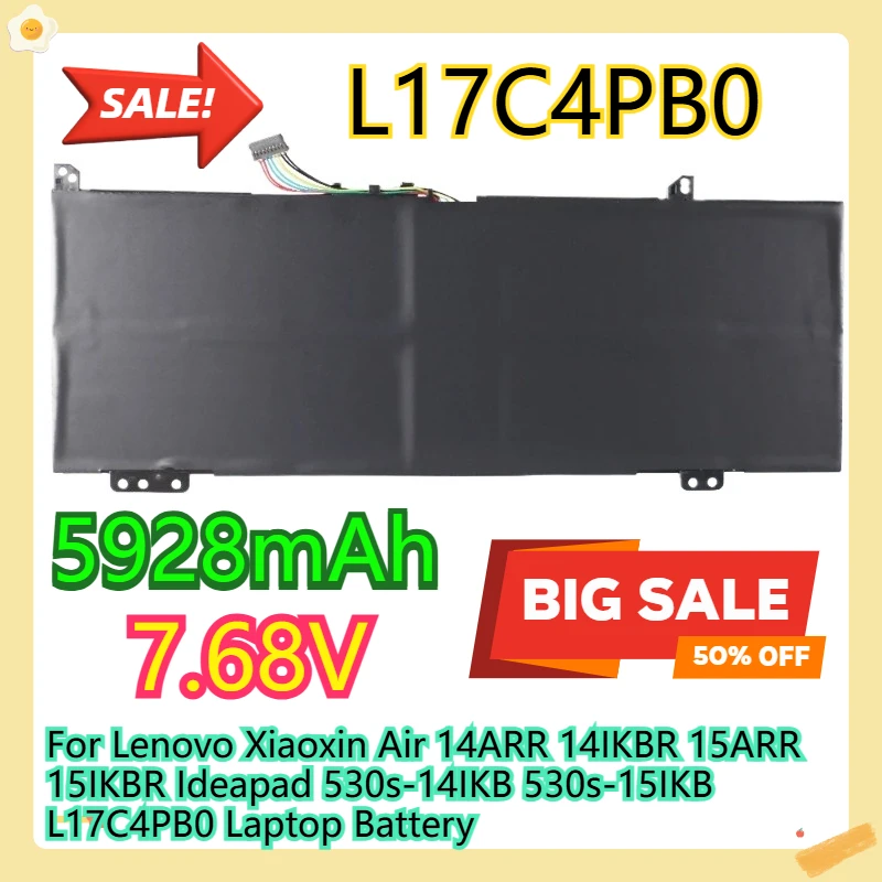 

For Lenovo Xiaoxin Air 14ARR 14IKBR 15ARR 15IKBR Ideapad 530s-14IKB 530s-15IKB L17C4PB0 Laptop Battery 7.68V 45Wh 5.928Ah