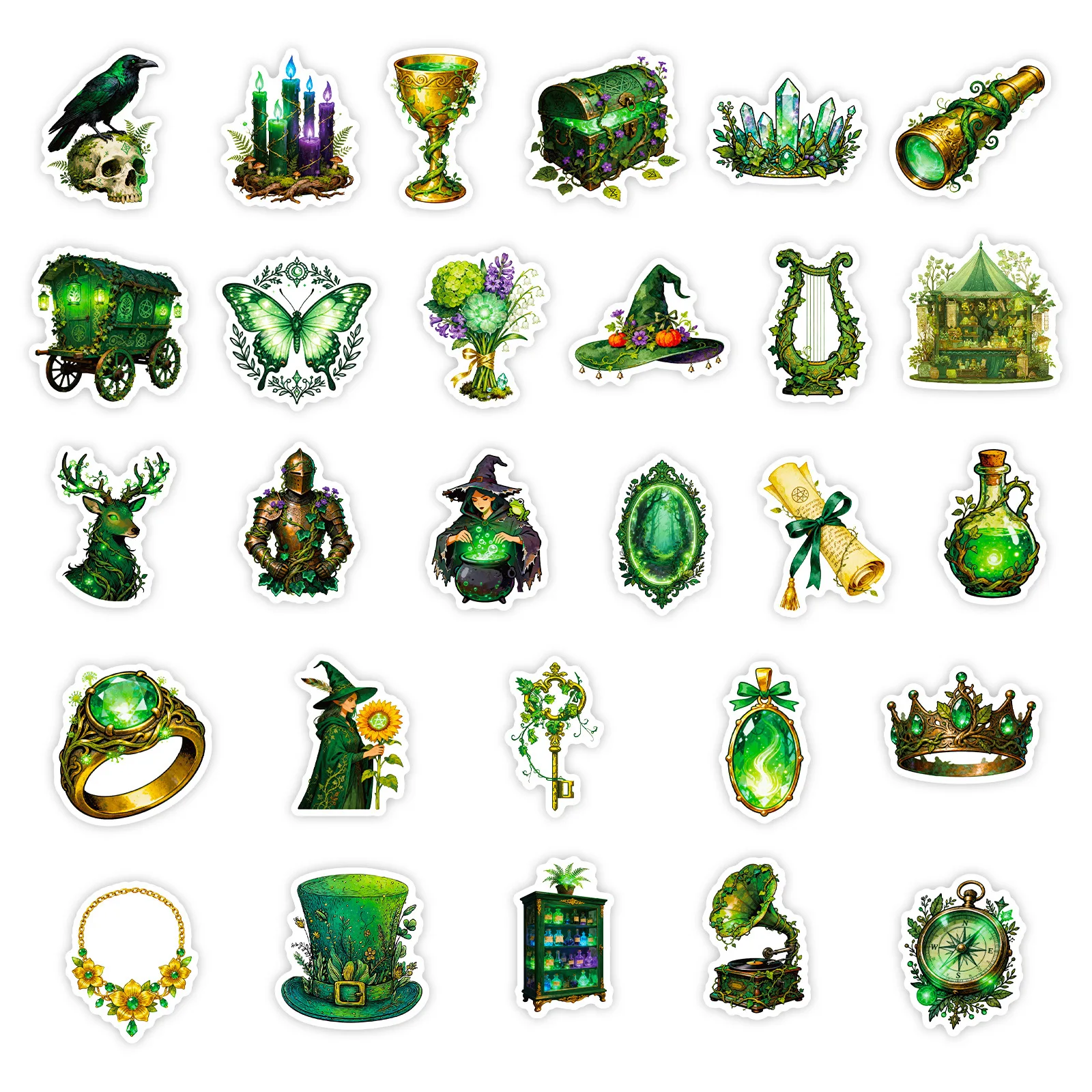 10/56 قطعة ملصقات الغابات السحرية الإبداع الساحرة الأخضر الكتابة على الجدران الديكور DIY بها بنفسك دفتر حقيبة الغيتار الهاتف الثلاجة الشارات #1