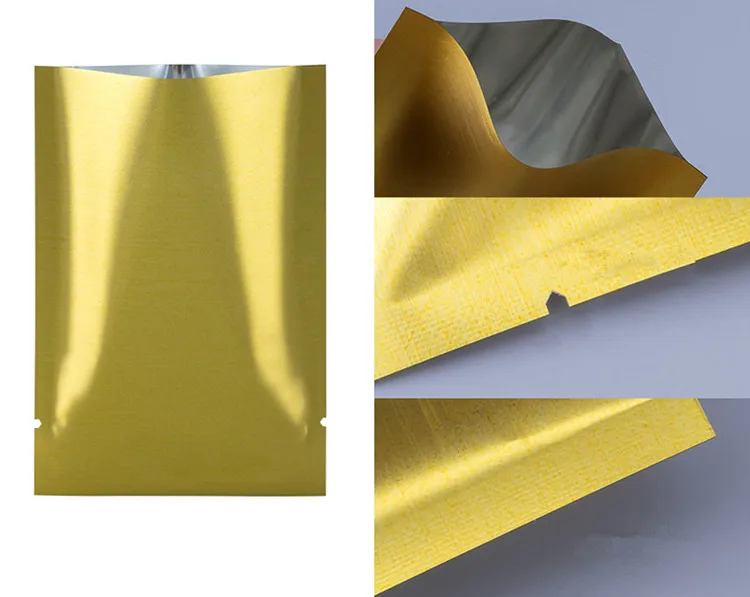 

100pcs Open Top Matte Gold Aluminum Foil Bag Herbal Medicine Powder Chocolate Trial Golden Heat Sealing Storage Pouches