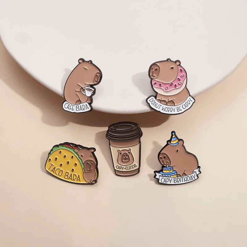 Cartoon Cute Capybara Sandwich Enamel Pins for Backpack Bag Accessories Gifts for Friends