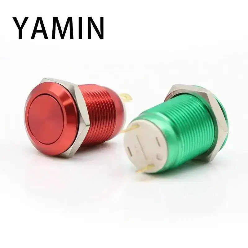 20pcs 12mm Metal Push Button Switch Momentary Reset Flat/High Head Round 2Pins 1NO Oxidize Black/ Green/ Yellow/ Red/ Blue