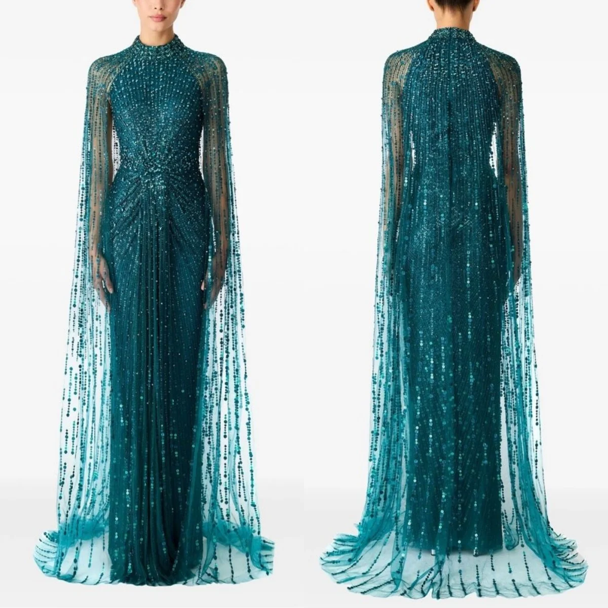 

593 Королевские синие вечерние платья с длинными рукавами и золотыми бусинами с V-образным вырезом на спине فساتين платья de fiesta فساتين سهره