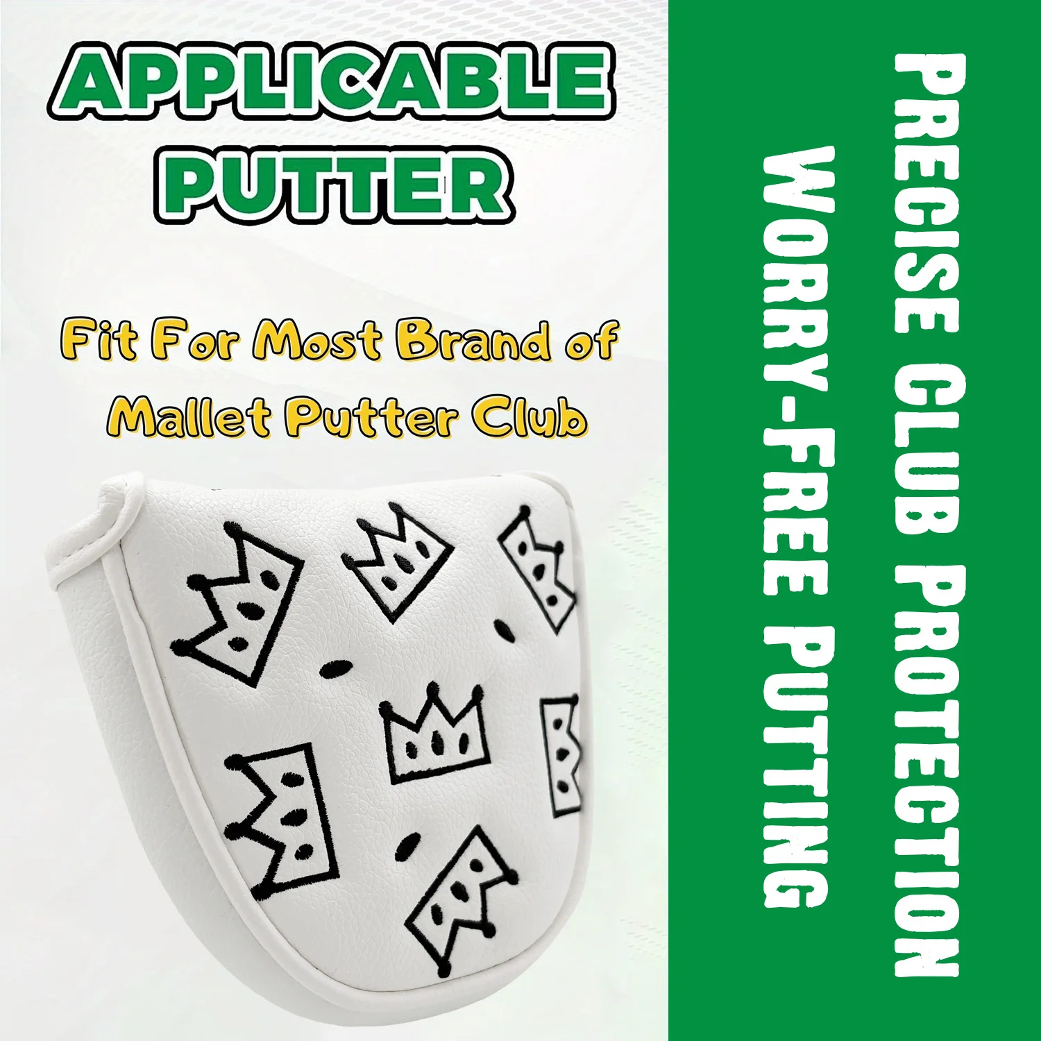1pc Cheese Crown Design Golf Putter Cover, Mallet Semi-Circular Head Cover, Waterproof PU Material with Premium Embroidery  image 3