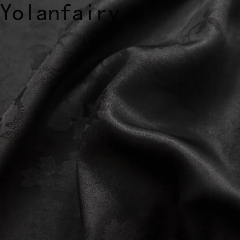 YOLANFAIRY 100% Real Mulberry Silk Skirts for Women Gambiered Silk Elegant Bottom Jacquard Skirts Half Elastic Waist Slit Hem