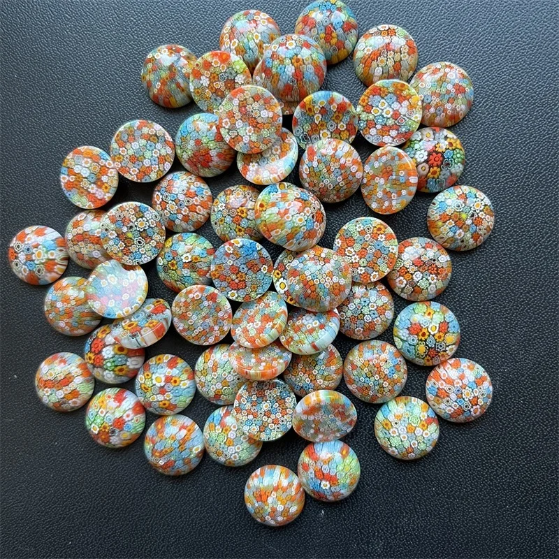 5pcs 6*14MM Semicircle Millefiori Beads Multi Color Lampwork Stone Dome Flat Back Cabochons Half Round Flower Decoration