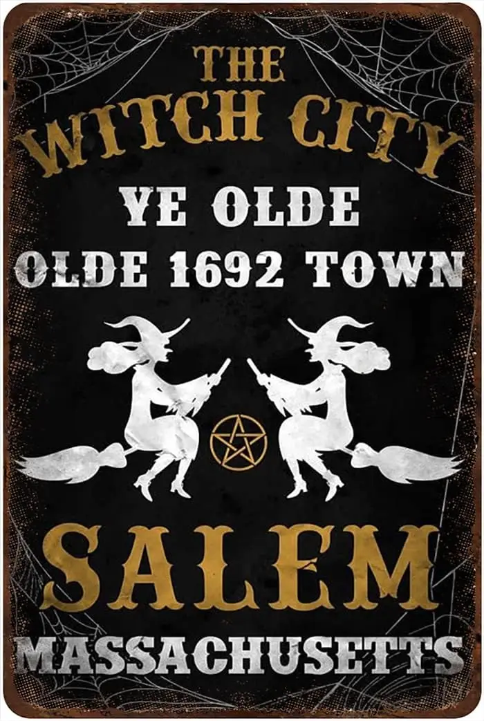 Metal Tin Sign The Old Witch City Vintage Wall Sign for Home Kitchen Bedroom Bathroom Wall Decor Gift for Friends Birthday Hallo