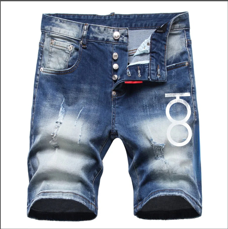 100 chareiharper 2024 Mannen Stretch Skinny Denim Shorts Hoogwaardige Luxe Merk Mannen Straat Slim Fit Jeans Mannen Klassieke