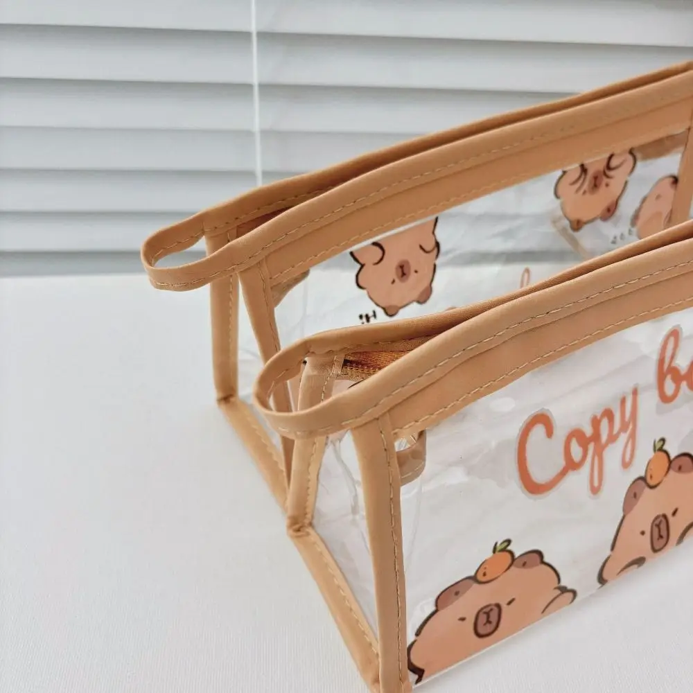 Desktop Organizer Kawaii Capybara Pencil Bag Aesthetic Cute Cartoon Pen Bag PVC Creative Stationery Bag School #2