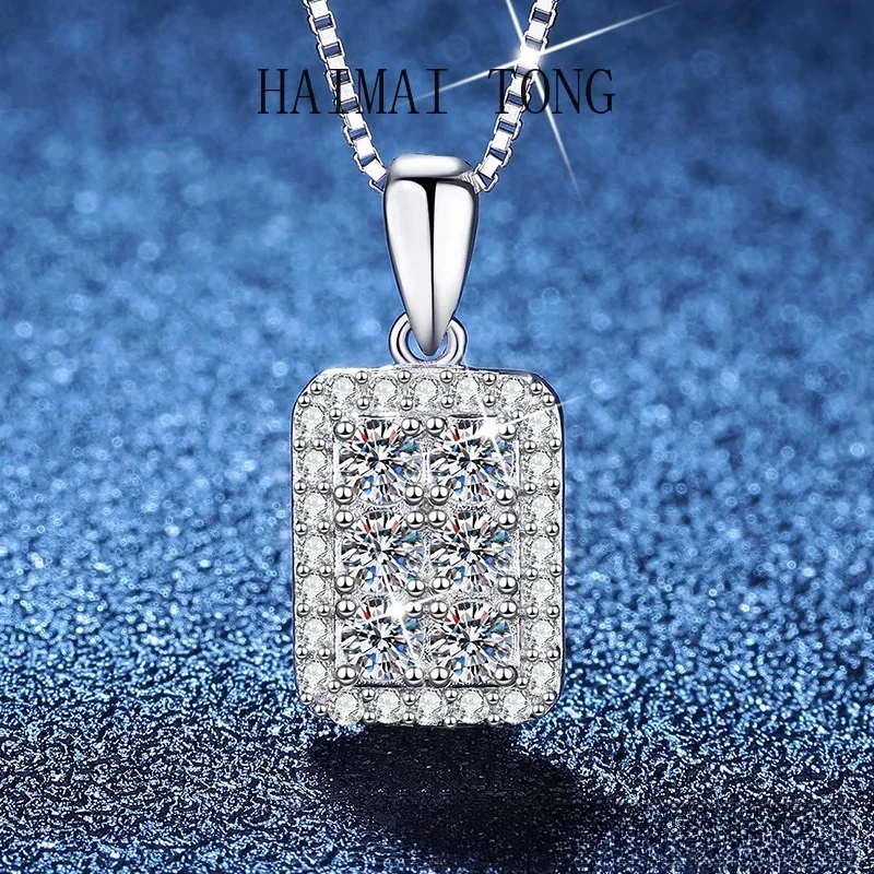 

HAIMAITONG PT950 Платиновое ожерелье из муассанита с бриллиантами, сверкающий сахарный куб, Япония и Корея, простой легкий роскошный нишевый кулон