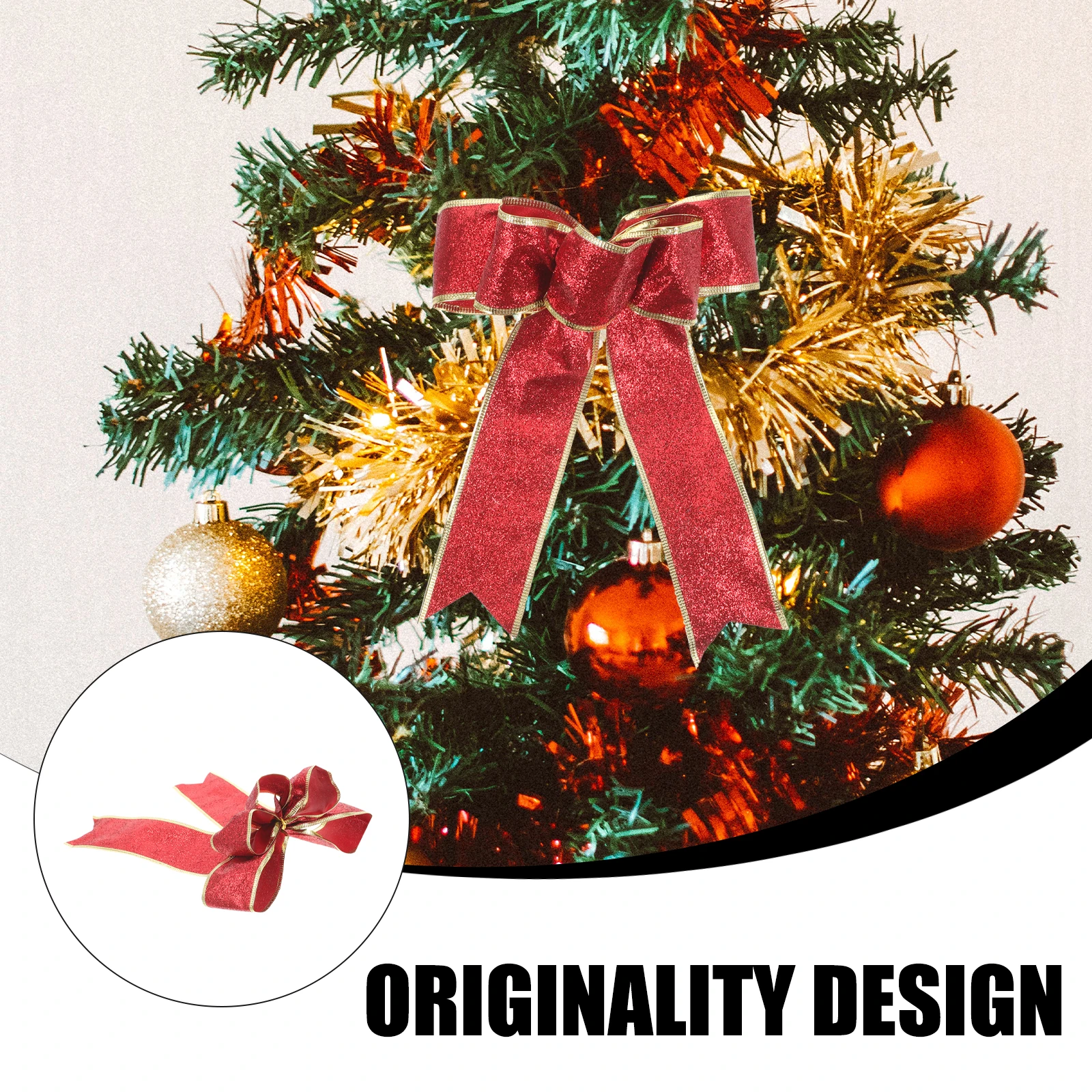 

5pcs Glitter Ribbon Bows Christmas Tree Decorations Hanging Ornaments For Wreaths Doors Walls Stairs Fireplaces Red Party