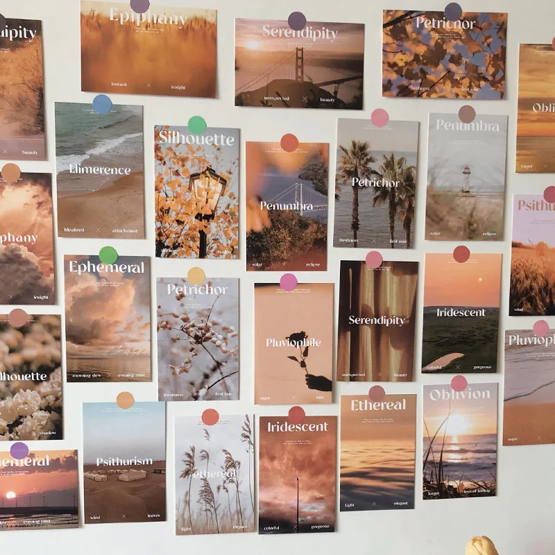 30Pcs Silhouette Autumn Lantern Poster Sticker  Moody Fall Aesthetic Art Painting Postcard For Home Wall DIY Decoration Picture