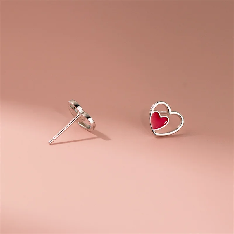 925 versilberte Emaille Liebe Herz Ohr stecker für Frauen Mädchen Geburtstag Schmuck Geschenk e316