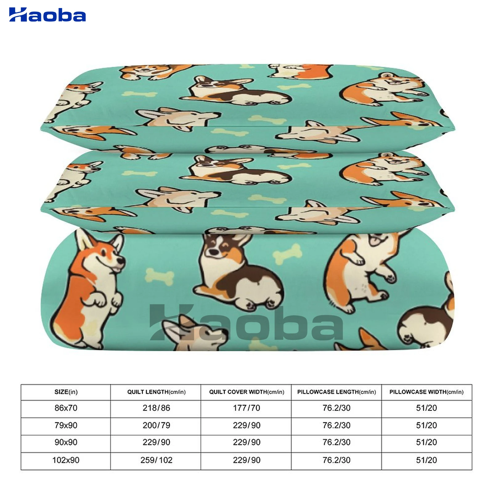 Cute Corgi Three Piece Bedding Set Children or Adults for Beds Quilt Covers Birthday Gifts for Women Men