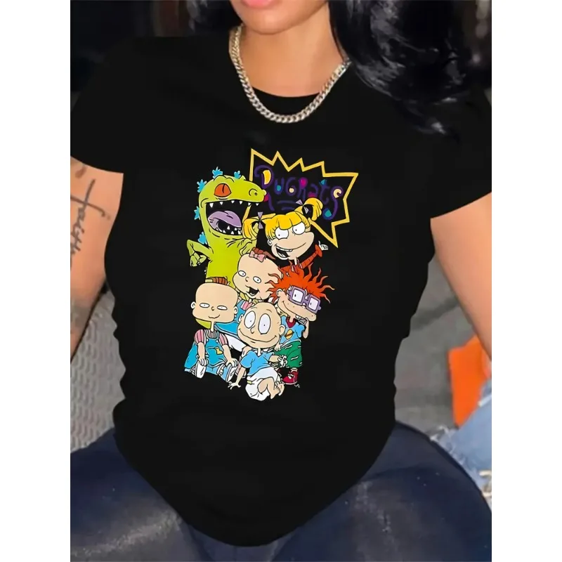 2025 nouveau dessin animé Rugrats personnage imprimé décontracté rond coton imprimé à manches courtes Y2K Harajuku mode quotidien T-shirt