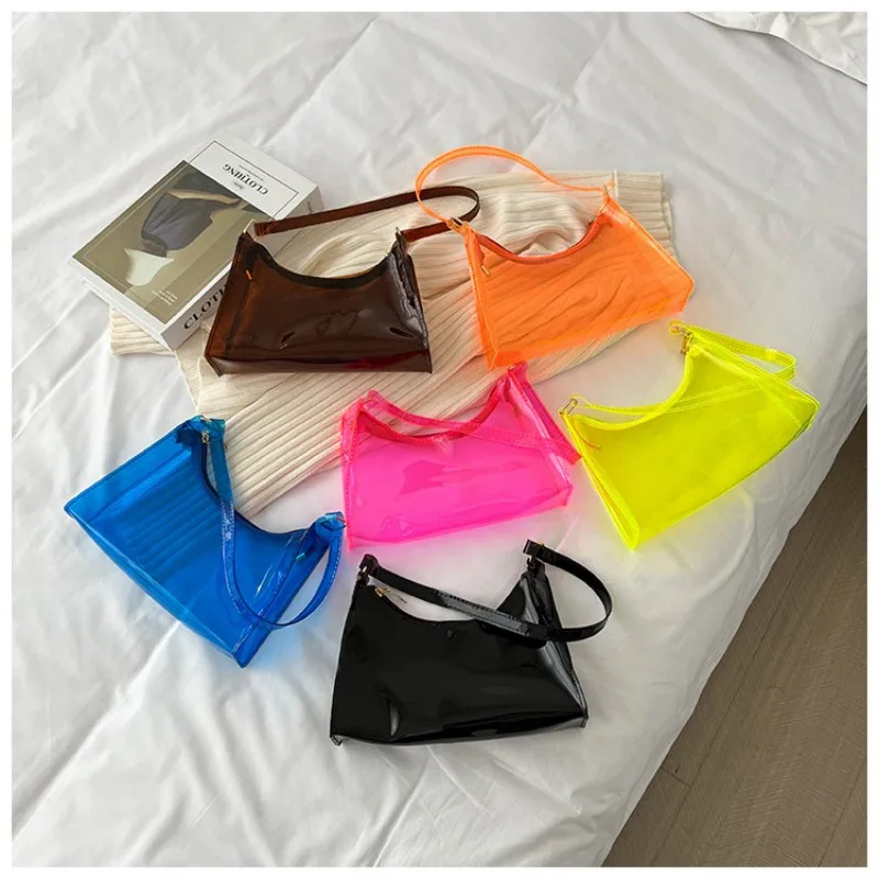 Fashion Vintage Transparent Jelly Handbag Women Girls Shoulder Bags Elegant Underarm Bag Portable Cell Phone Lipstick Purse Tote