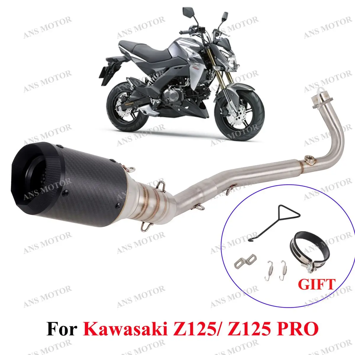 For Kawasaki Z125 /Z125 PRO 2013-2024 Motorcycle Exhaust Escape Full System Slip On Muffler Carbon Fiber