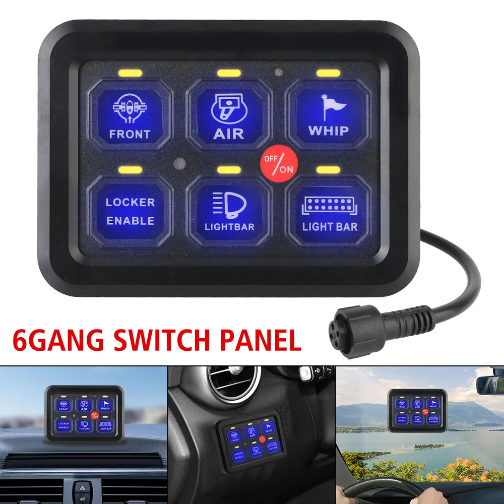 

Car LED Switch Panel Light Senstive On Off Switch 6 Gangs 12V Light Switches Control Panel Combination Switch Car accessories