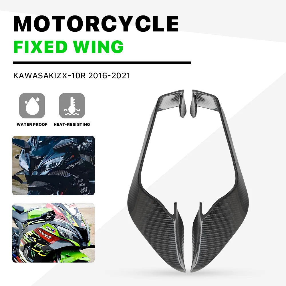 100% carbon fiber Motorcycle Side Wing For Kawasaki ZX-10R ZX10R ZX 10R  2016-2021 Spoiler Accessories Fixed Wing Aerodynamic