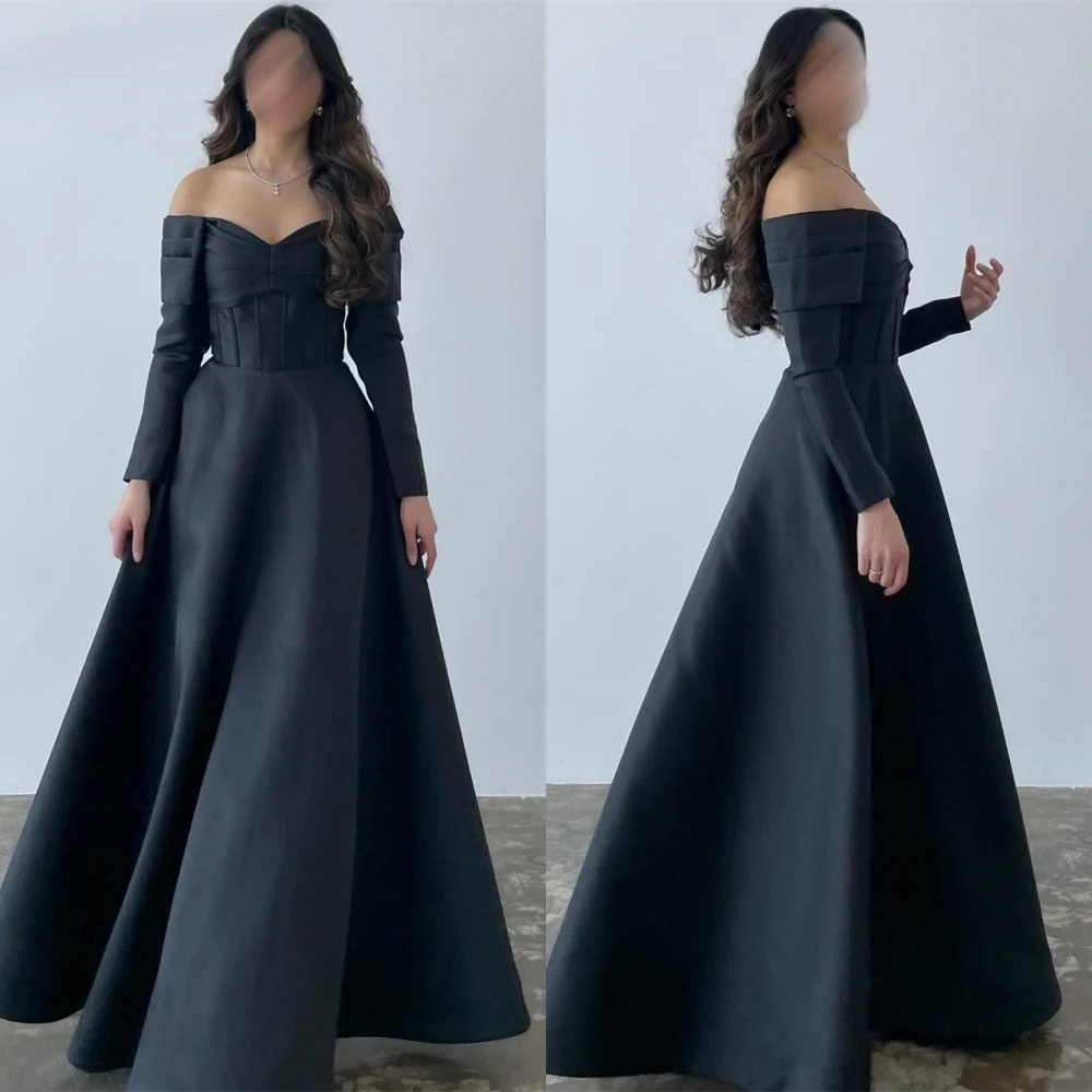 فستان سهرة كلاسيكي مخصص من الساتان بأكمام طويلة رقيقة فساتين لحضور الحفلات الموسيقية رسمية على شكل حرف V سويب تراين فساتين مناسبة خاصة