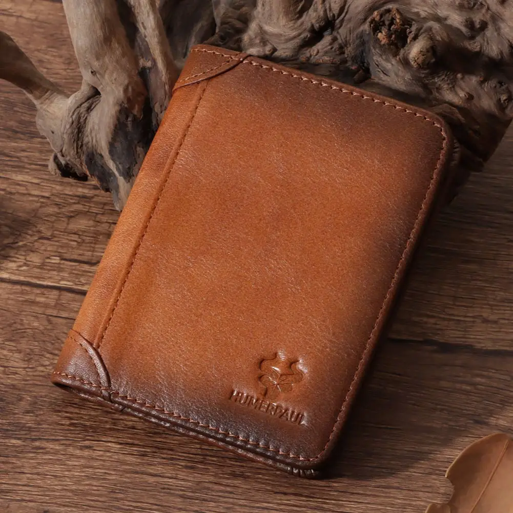 HUMERPAUL Slim Soft Real Leather Wallet for Men RFID Blocking Bifold Multi-card Card Holder ID Purse Male Thin Front Pocket