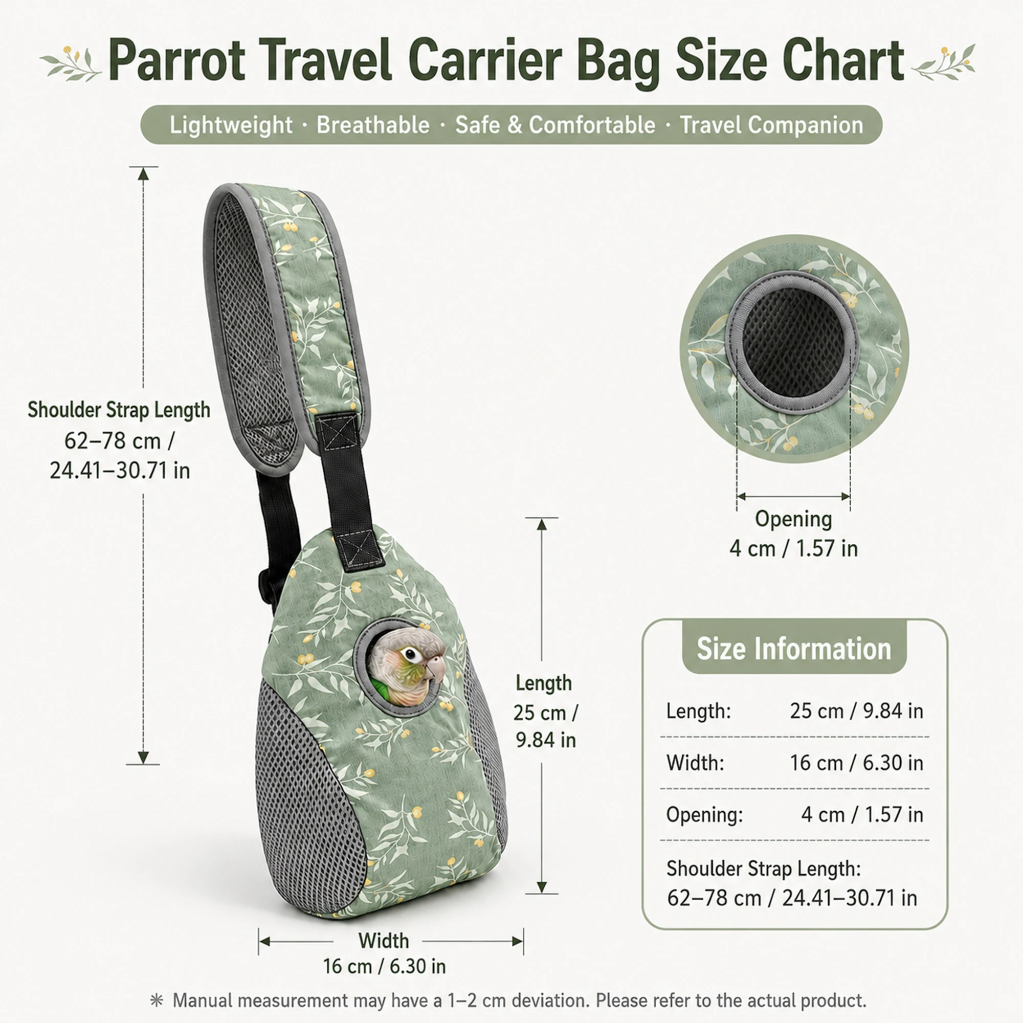 Parrot Carrier Bag Breathable Bird Travel Bag Lightweight Crossbody Carrier With Mesh Window For Parrots Cockatiel Parakeet