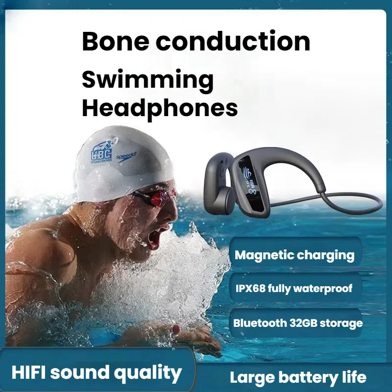 

Waterproof Bluetooth IPX8 Bone Conduction Headphones Wireless Sports Earphones with 32GB Storage for Running, Diving, Swimming
