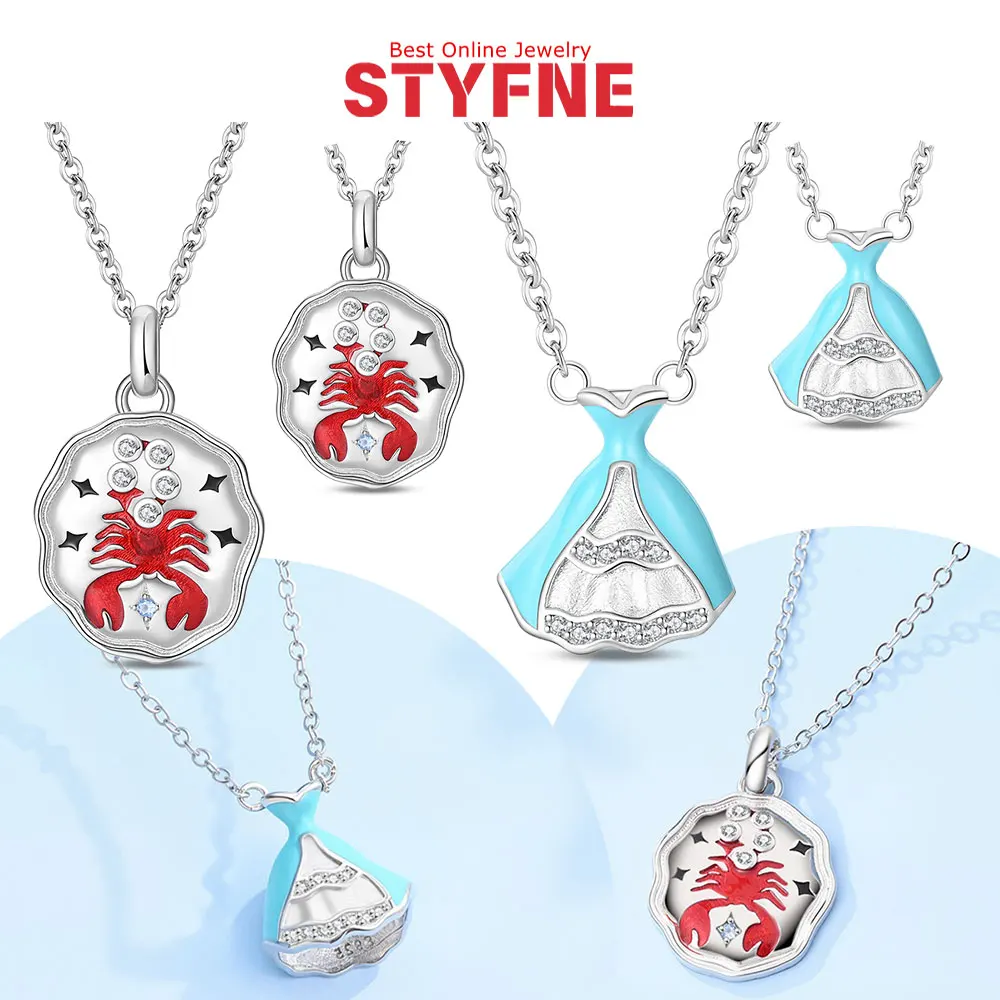 Necklaces for Women Elegant Princess Dress Pendant with Blue White Zircon Dainty Clavicle Necklace Jewelry