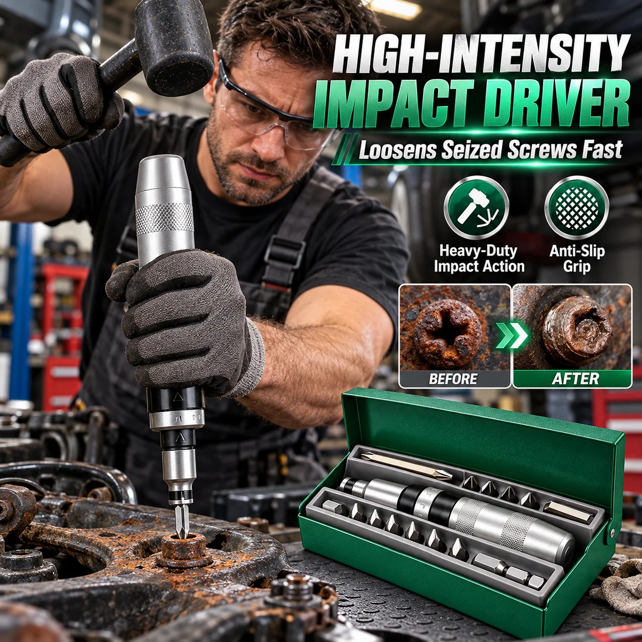 Reversible Manual Impact Driver Set 7 13 pcs Durable Cr V Steel Hand Tool for Rusted Frozen Bolt Removal Automotive Mechanical