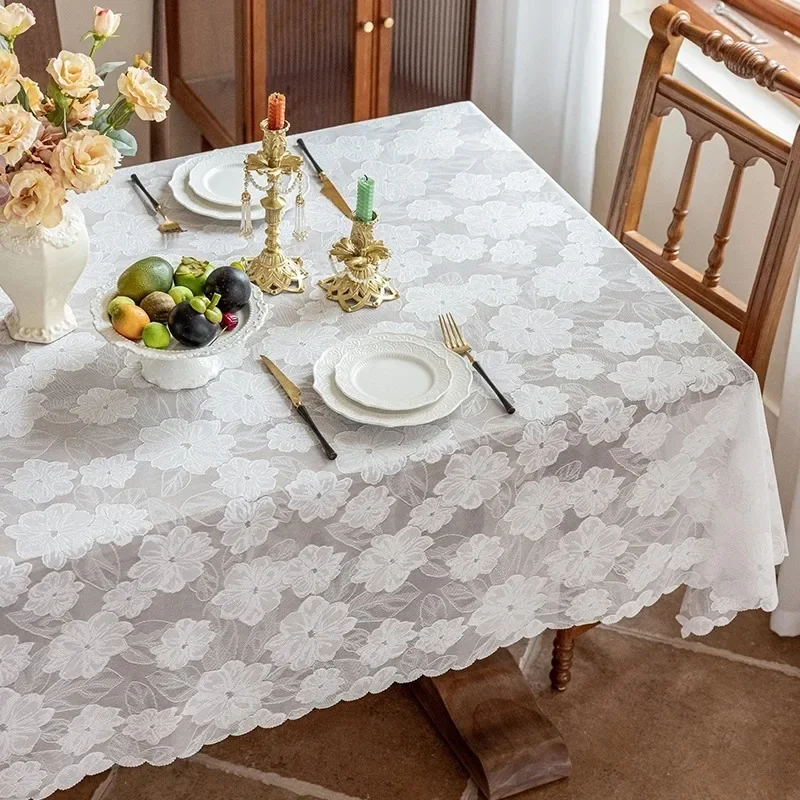 

Elegant Camellia Table Cloth for Wedding Party Dining Room Decoration Dustproof Cabinet Coffee Table Cover Retro Lace Tablecloth