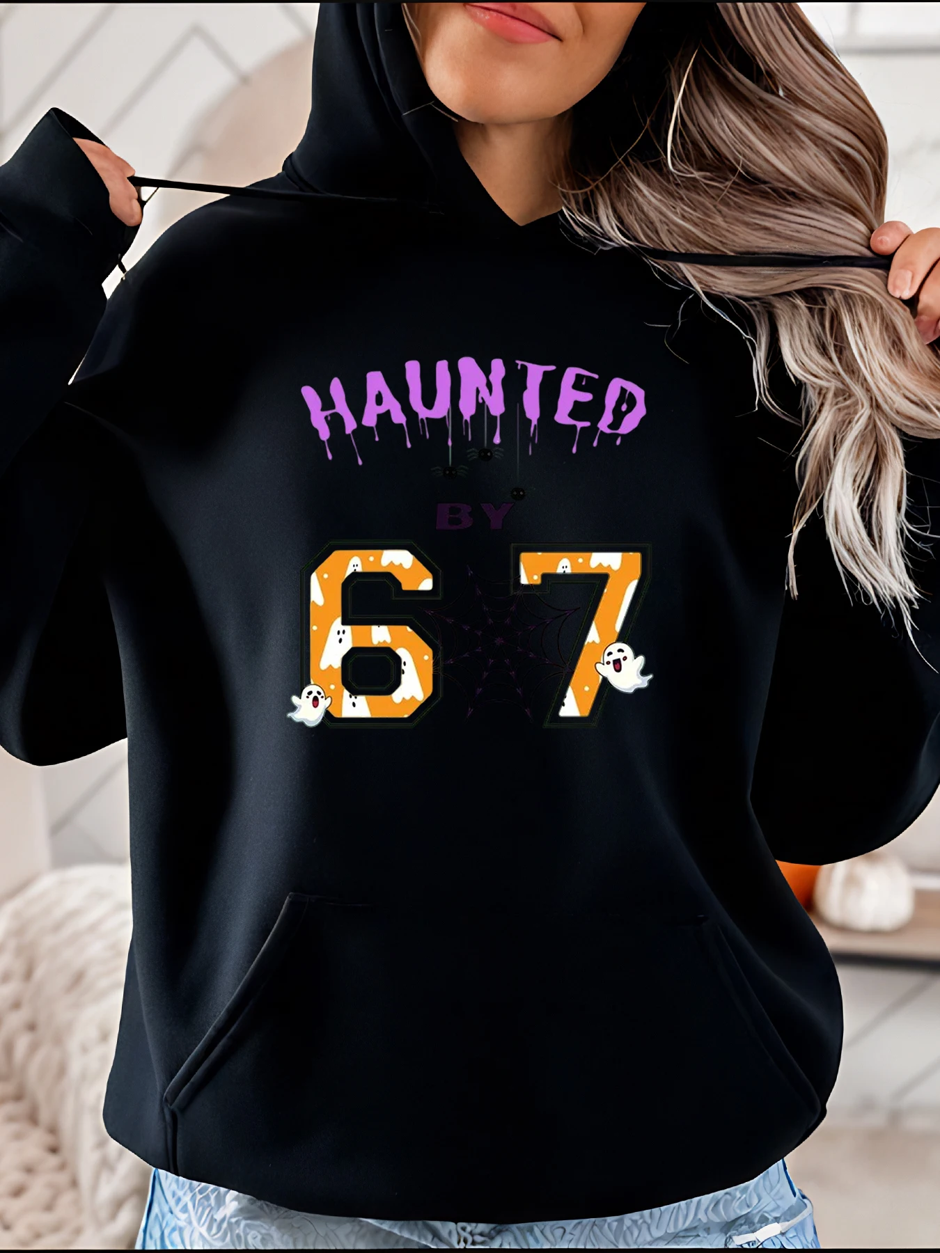 

Толстовка с принтом призраков от 67, женская повседневная толстовка на Хэллоуин, жуткий дизайн, женская осенне-зимняя одежда