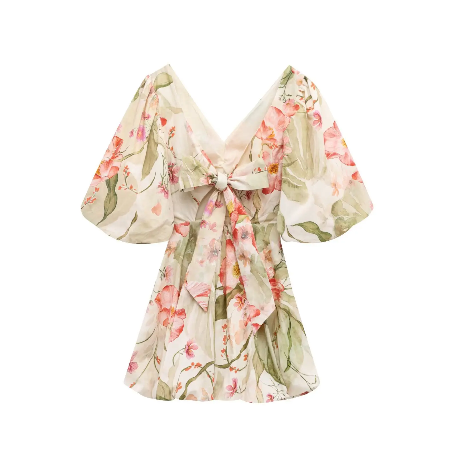 여름 새로운 프랑스어 우아한 꽃 프린트 드레스 스위트 여성 v-목 랜턴 슬리브 슬림 파티 드레스 캐주얼 홀리데이 베스 티드 투투