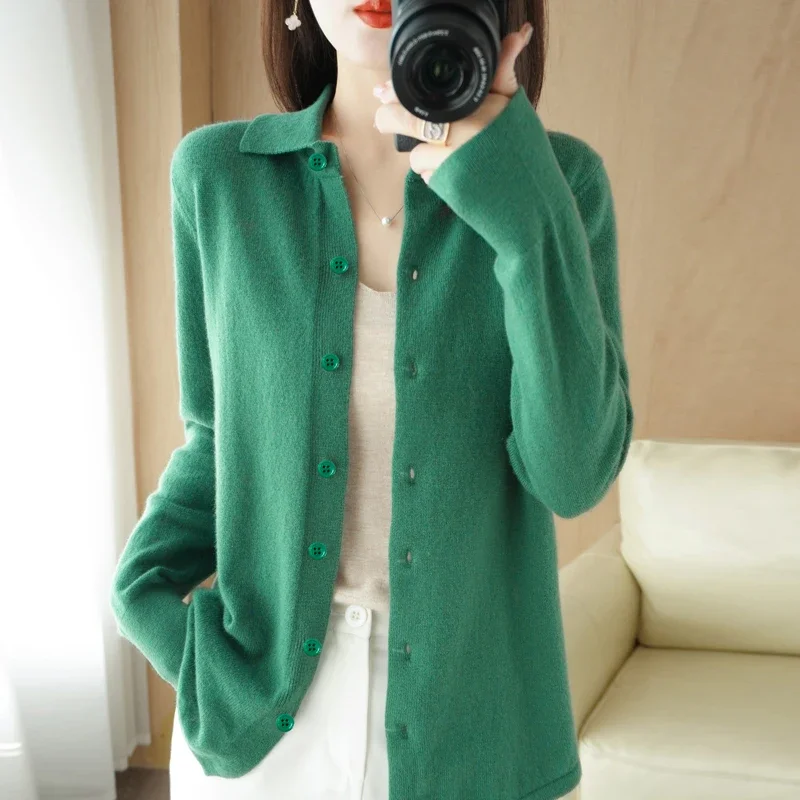 Spring/Autumn Cashmere Sweater Women's Cardigan Sweater Coat Shirt Collar Cashmere Cardigan