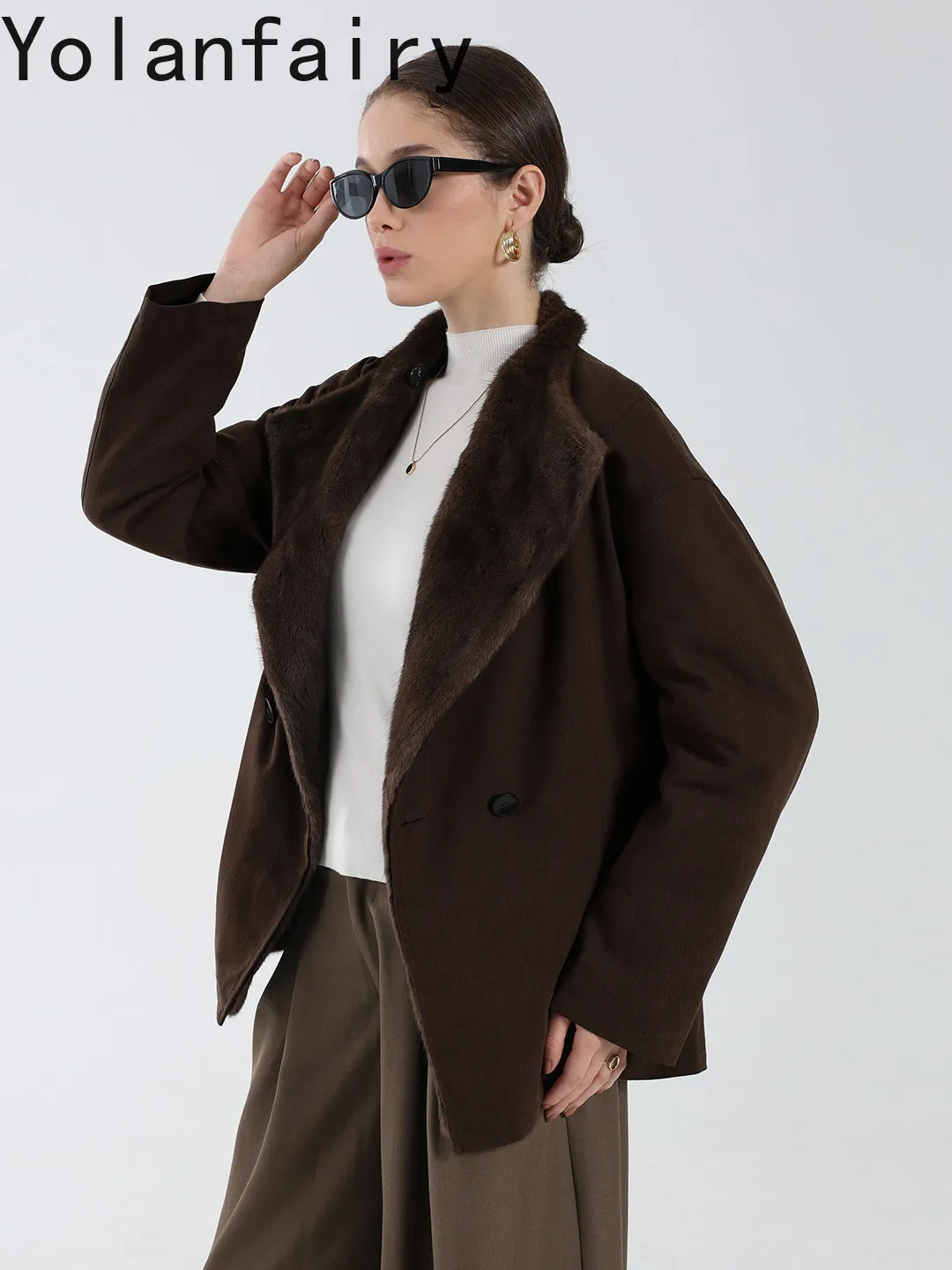 YOLANFAIRY High-end 100% Real Fur Genuine Mink Coat Women Winter V-neck Detachable Natural Whole Mink Fur Liner Jacket Parka