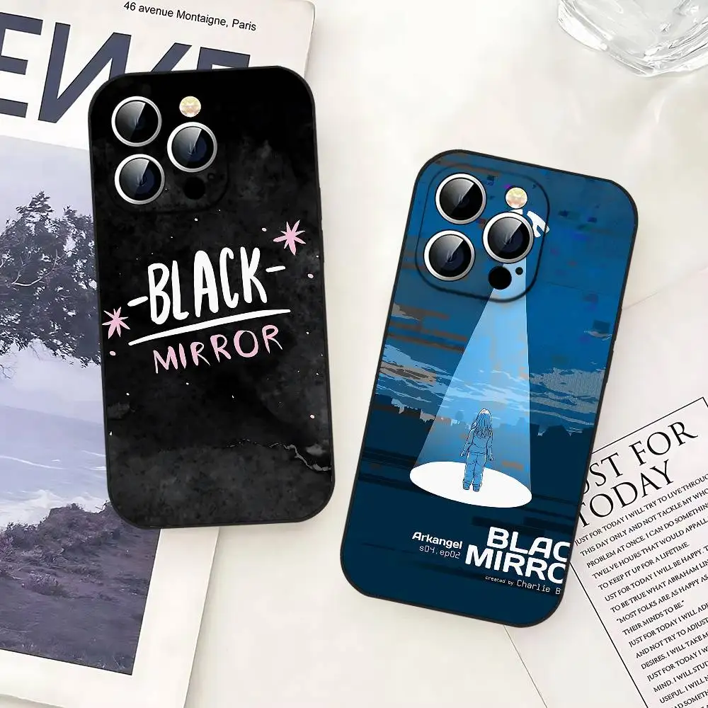 حافظة هاتف كلاسيكية من TV B-Black M-Mirror لهاتف آيفون 17 16 15 14 13 12 11 X XR XS Plus Pro Max غطاء أسود ناعم صغير #3