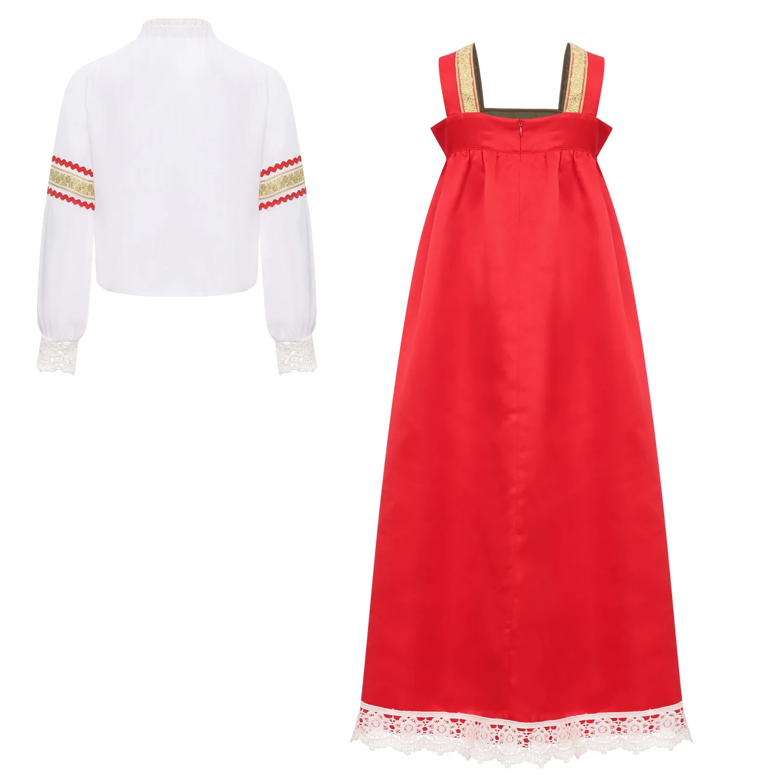 Traje tradicional ruso para niñas, camisa de manga larga con bordado de flores, vestido Maxi tipo camisola, vestido elegante folclórico ruso, ropa étnica