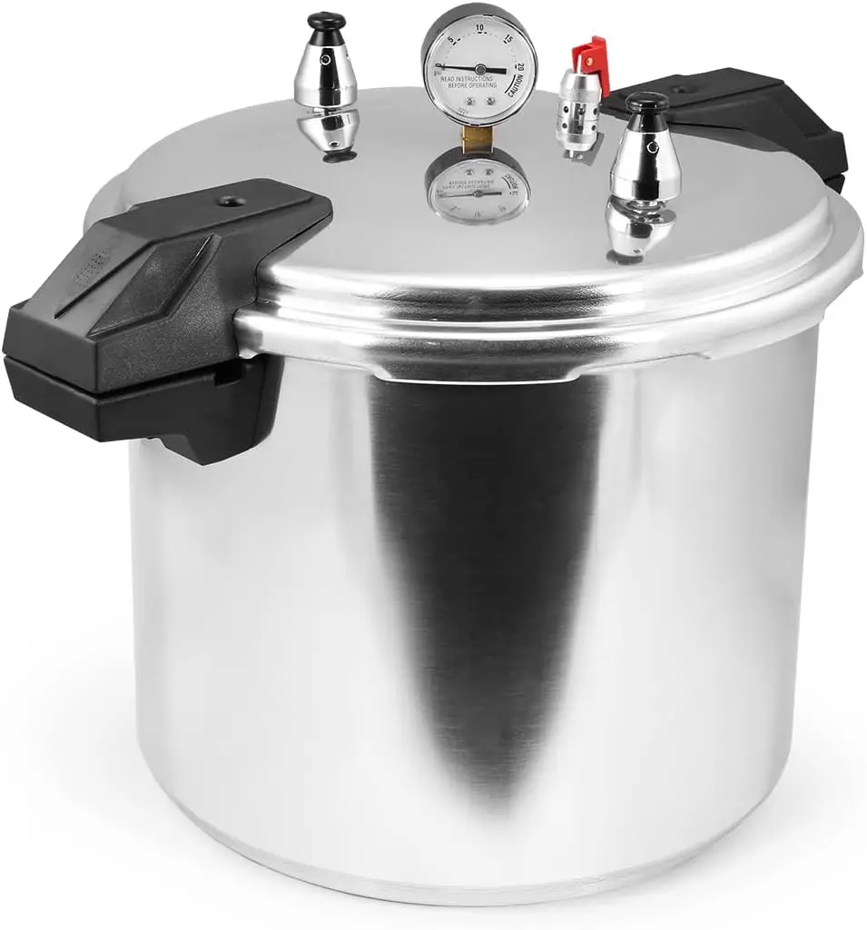 

23 Quart Pressure Cooker, Gauge, Canner Rack Included Quick Relief Valve Locking Lid Canning Pot Fast Cooking Pot, (23QT)