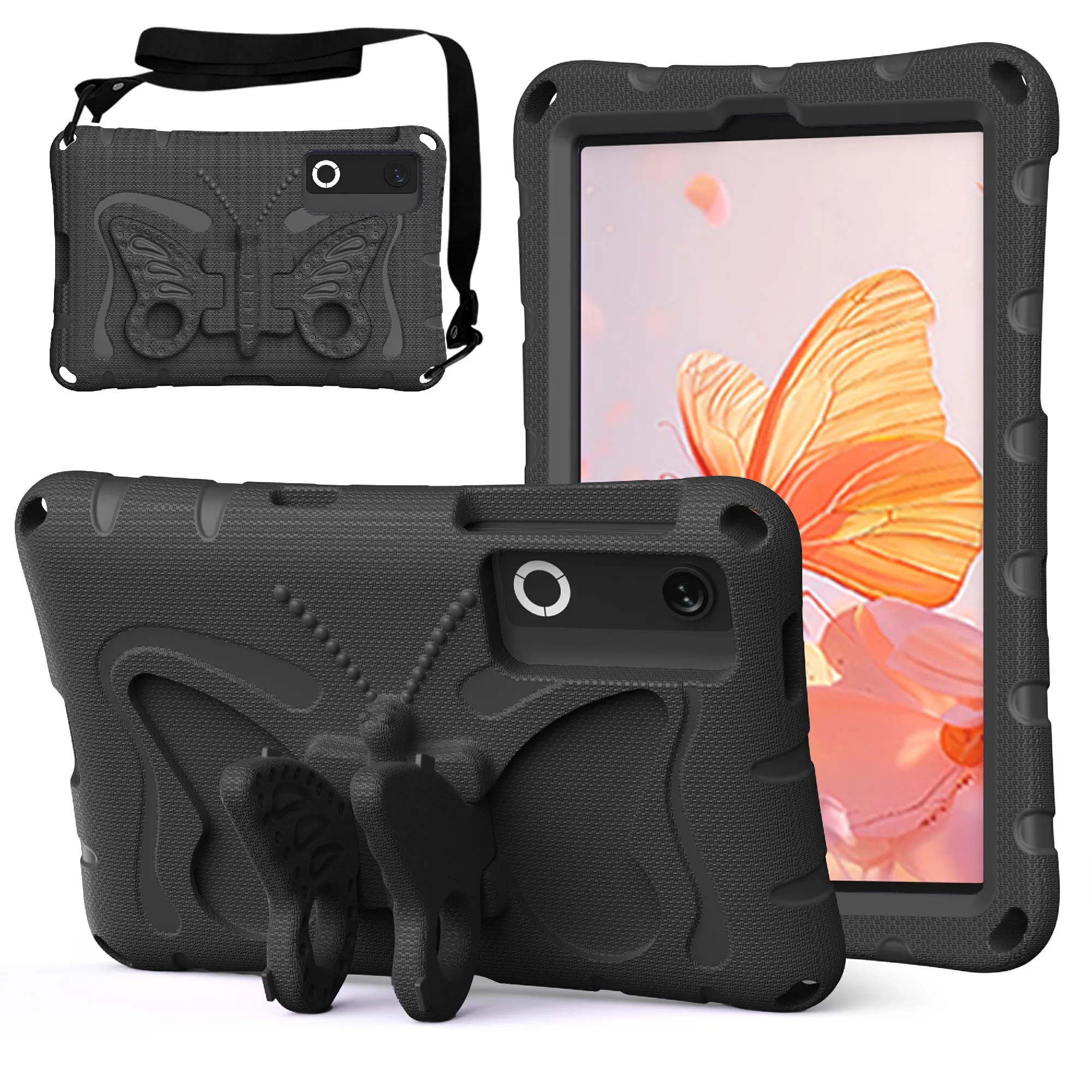 For Lenovo Legion Y700 (Gen 5) / Y700 Gen 4 Case Butterfly Kickstand EVA Tablet Cover with Shoulder Strap - Black