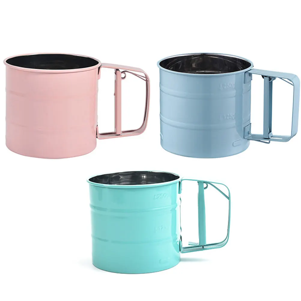 

1pc Handheld Flour Sifter Stainless Steel Mesh Sieve Baking Tool Pink Strainer Bread Pizza Cookies Cake