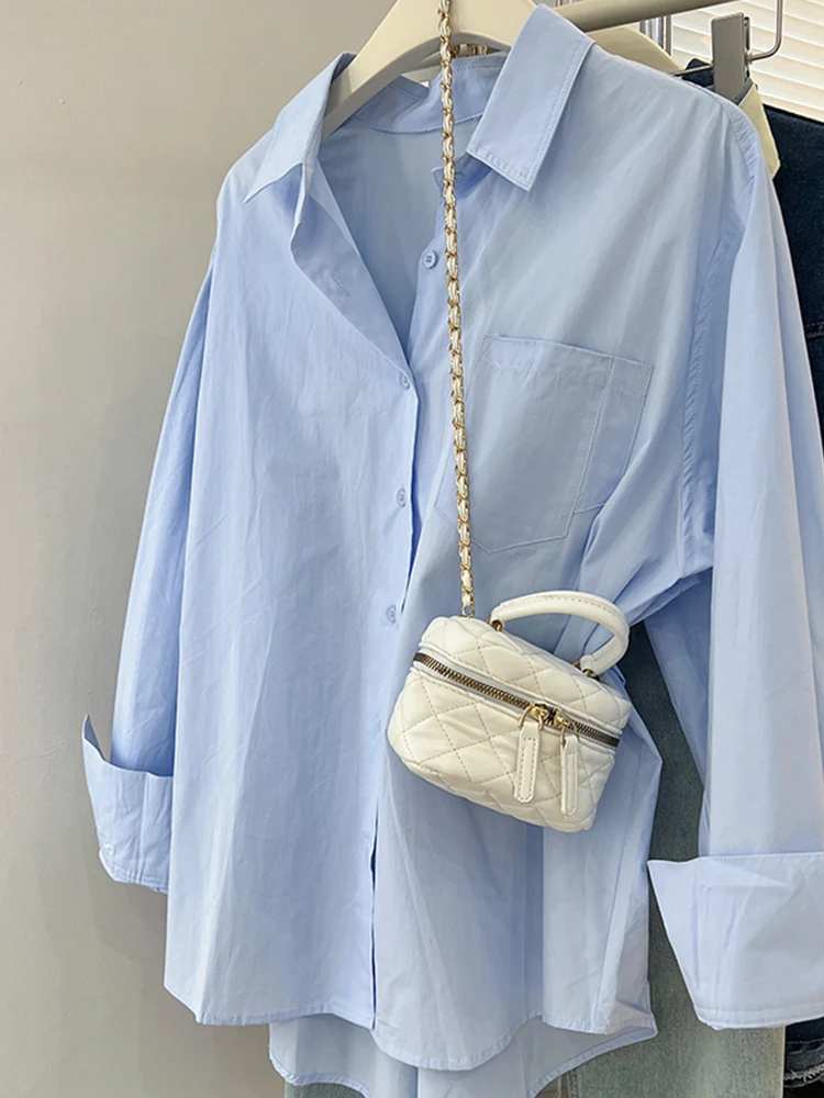 

Casual Loose Long Sve Blue irt Women's Faion Layering Slimming Sle Korean Version Versatile Lazy Faion Top