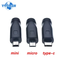DC Female Power Jack 5.5*2.1mm To MICRO / MINI USB / Type-c Male Adapter DC Power Supply Adapter Connector Plug