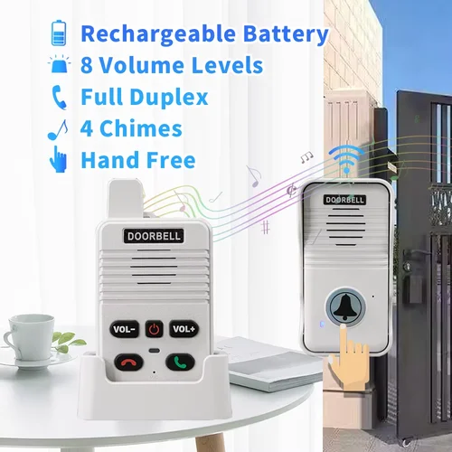 Imagen 2 del producto Timbre de intercomunicación dúplex de voz inalámbrico, Audio para el hogar, 200M, con batería recargable, intercomunicador para habitación de apartamento, oficina de fábrica